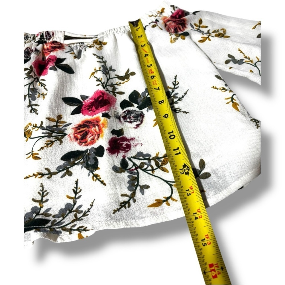 Unbranded Chic White Cotton Blend Floral Off-Shoulder 3/4 Tie Sleeves Blouse - Picture 8 of 16